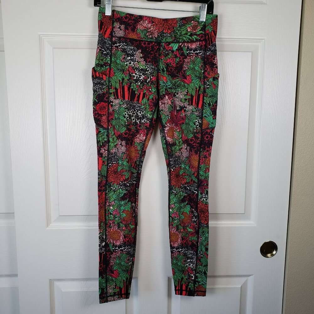 Lululemon Fast & Free 7/8 Tight II Nulux 25" Black and colorful floral Size 8
